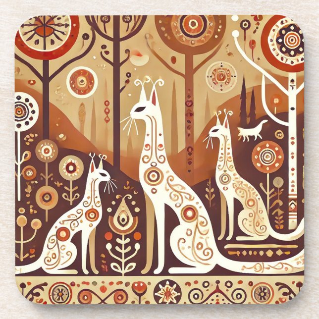 Porta-copo Representação Artística Abstrata de Gatos (Frente)