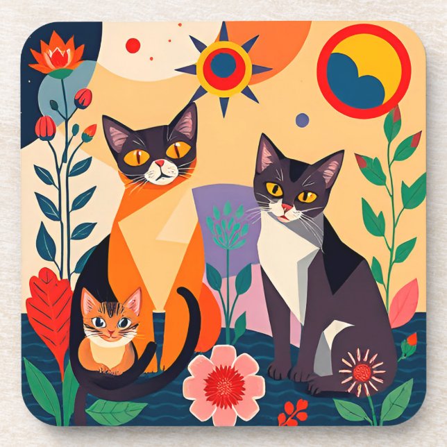 Porta-copo Representação Artística Abstrata de Gatos (Frente)