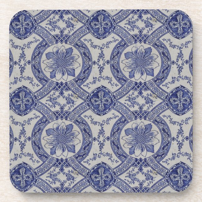Porta-copo Repro Português Azulejos Geométricos Floral (Frente)