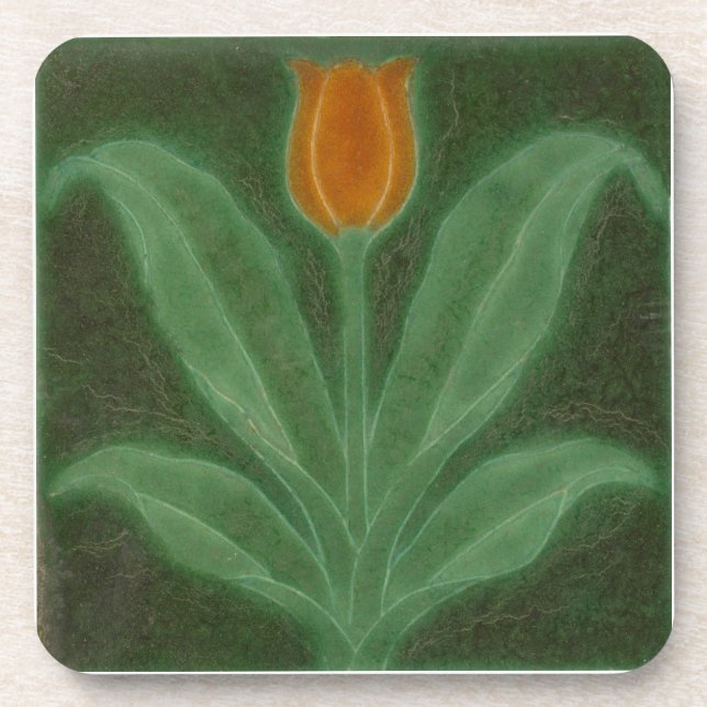 Porta-copo Repro Yellow Green Tulip Art Nouveau Tile (Frente)