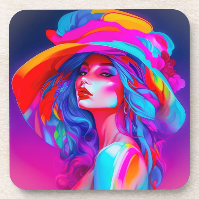 Porta-copo Retrato de Arte Pop Neon  (Frente)