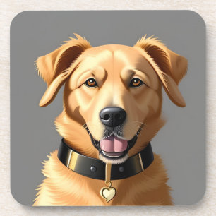 Porta-copo Retrato de Golden Retriever Usando Colar Preto