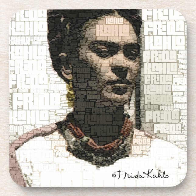 Porta-copo Retrato de matéria têxtil de Frida Kahlo (Frente)