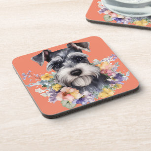 Porta-copo Retrato Schnauzer Bonito com Flores