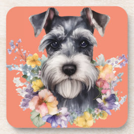 Porta-copo Retrato Schnauzer Bonito com Flores