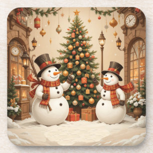 Porta-copo Retro Festivos Bonecos de Neve e Árvore de Natal