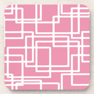 Porta-copo Retro Moderno Retângulos Brancos em Rosa Feminino