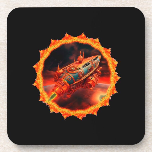 Porta-copo Retro Steampunk Moon Rocket (Frente)