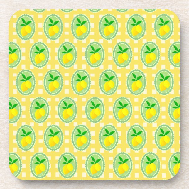 Porta-copo Retro Sunny Lemon Yellow White Check  (Frente)