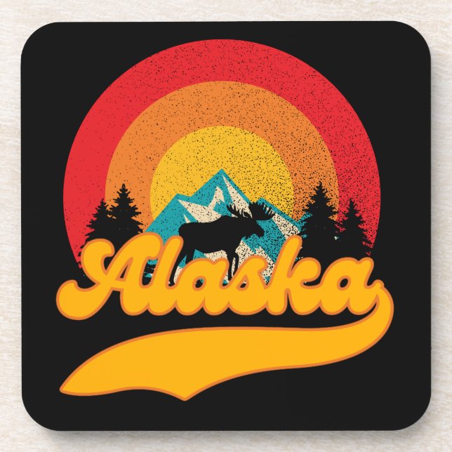 Porta-copo Retro Sunset Alaska Juneau Moose 0Montanhas Selvag (Frente)