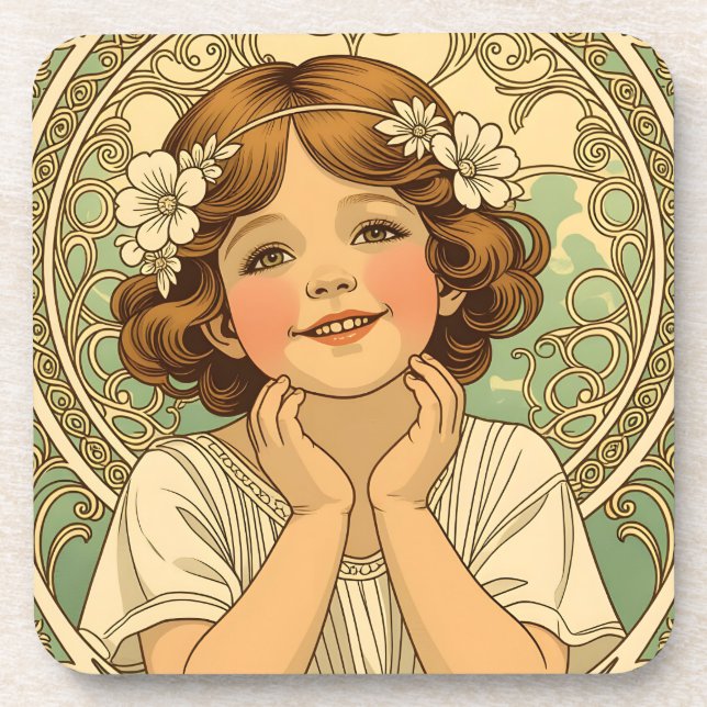 Porta-copo retro vintage child with flowers (Frente)