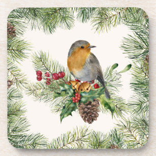 Porta-copo Robin, Holly, Pine Christmas