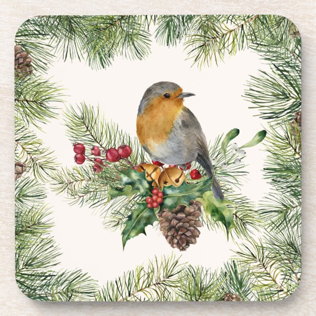 Porta-copo Robin, Holly, pine Natal (Frente)