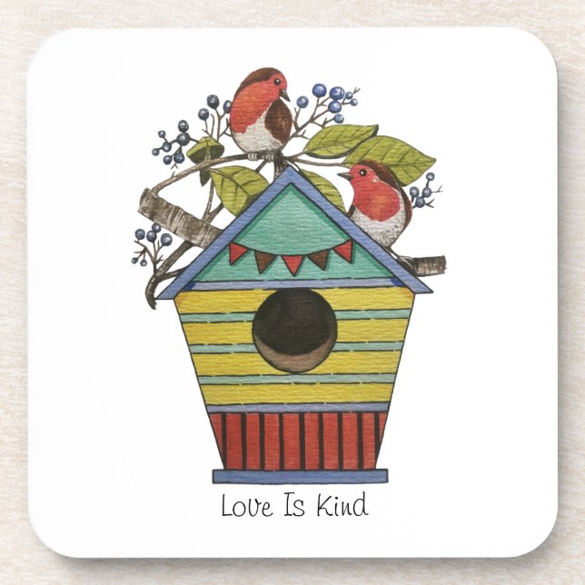 Porta-copo Robins Com Airelas E Birdhouse (Frente)