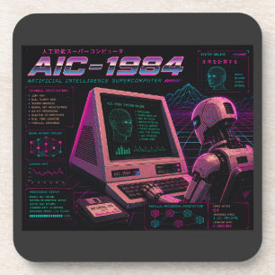 Porta-copo Robô de IA Futurista Retro Computador Vaporwave Ne
