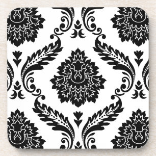 Porta-copo Rococo Damask Padrão Grande Preto no Branco