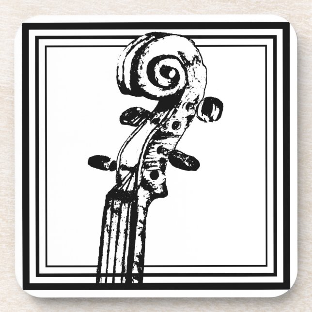 Porta-copo Rolagem de violino preto e branco com contornos pr (Frente)