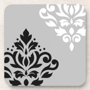Porta-copo Rolar Damask Art I B&W em Cinza