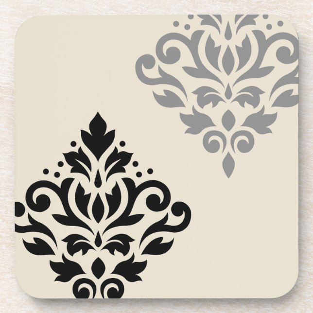 Porta-copo Rolar Damask Art I Black Cinza Creme (Frente)
