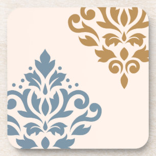 Porta-copo Rolar Damask Art I Blue Dourado Creme