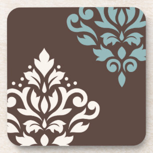 Porta-copo Rolar Damask Art I Cream Teal Brown