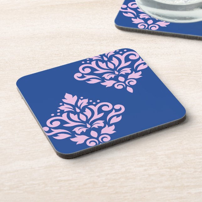 Porta-copo Rolar Damask Art I Rosa em Azul (Left Side)