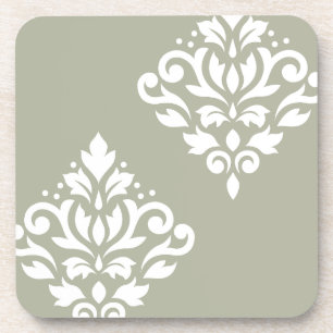 Porta-copo Rolar Damask Art I White em Verde