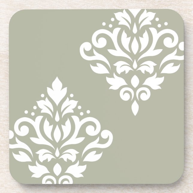 Porta-copo Rolar Damask Art I White em Verde (Frente)