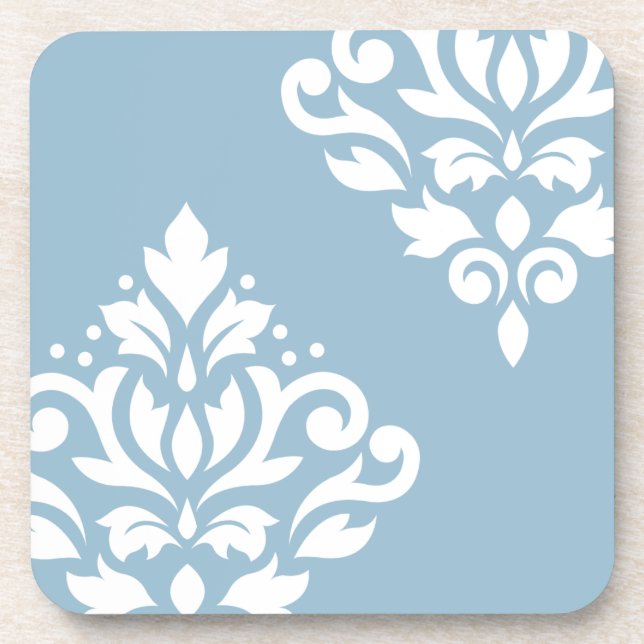 Porta-copo Rolar Damask Art I White on Light Blue (Frente)