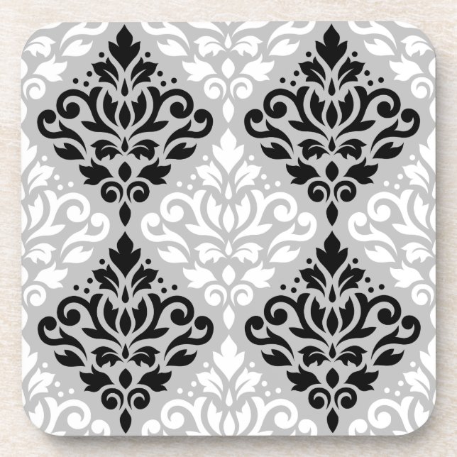 Porta-copo Rolar Damask Ptn B&W na Cinza (Frente)