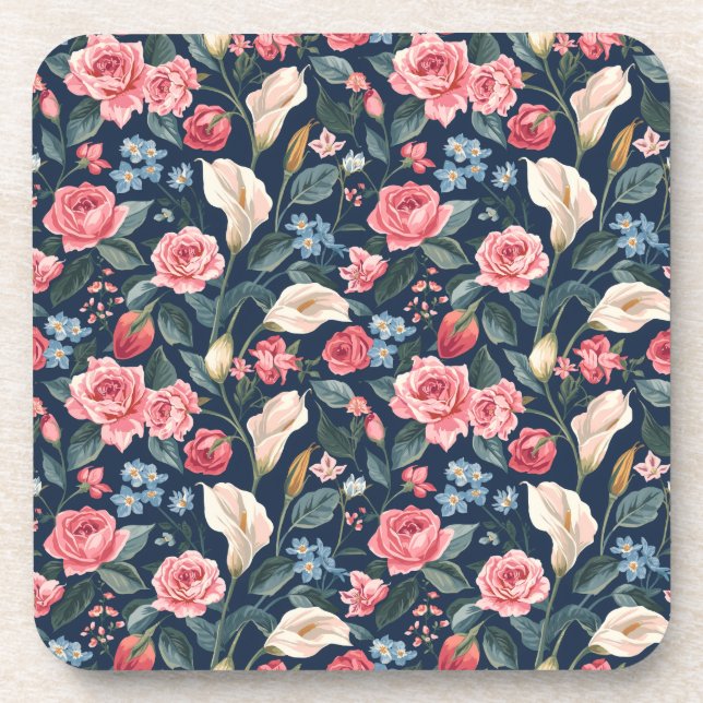 Porta-copo Romantic Navy Blue Floral Garden Pattern (Frente)