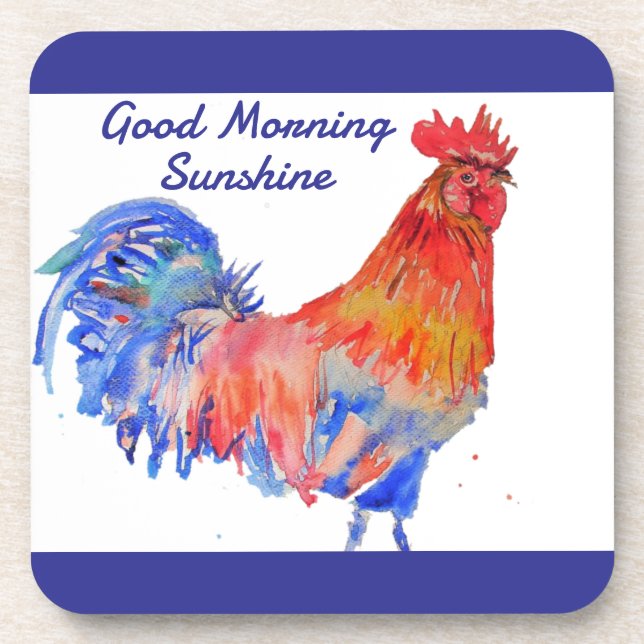 Porta-copo Rooster Watercolor Red Blue Chicken Sunshine (Frente)