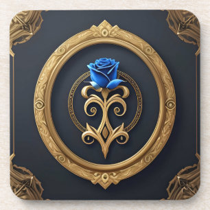 Porta-copo Rosa Azul em Moldura Dourada com Detalhes Ornament