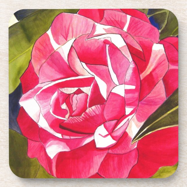 Porta-copo Rosa-claro Camellia - flor de aquarela (Frente)