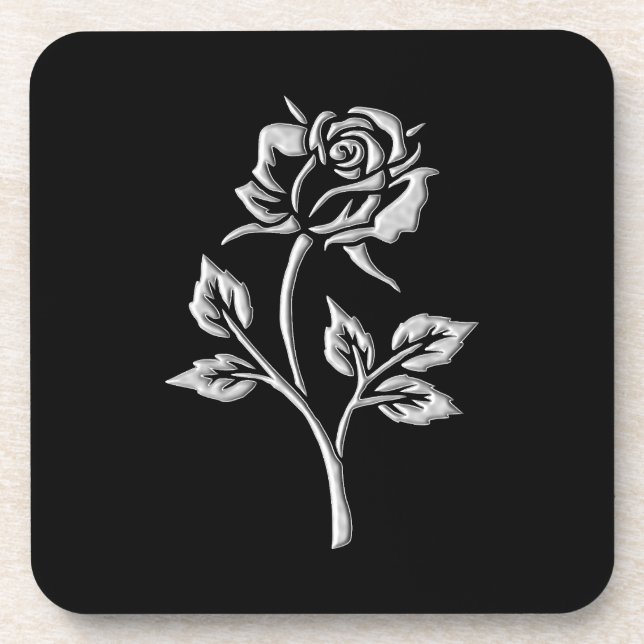 Porta-copo Rosa de prata simples (Frente)