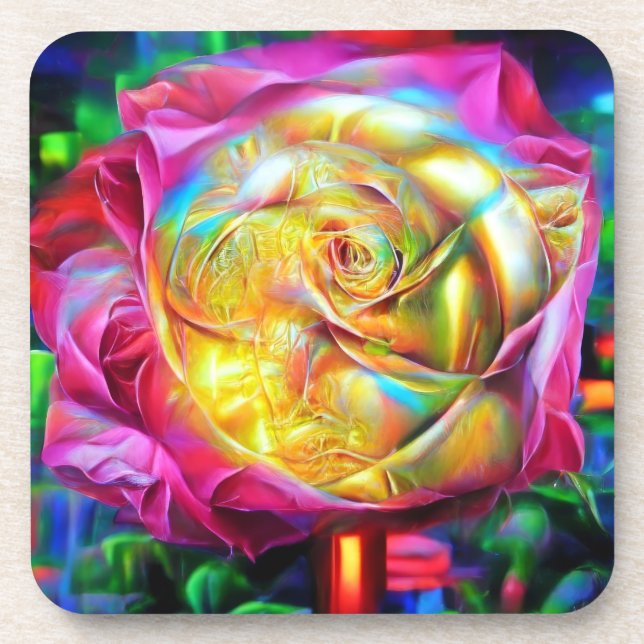 Porta-copo Rosa do Arco-Íris Psicodélico (Frente)