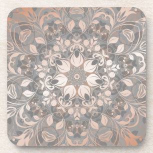 Porta-copo Rosa Dourado Cinza Floral Mandala