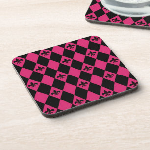 Porta-copo Rosa e preto fleur-de-lys-diamantes