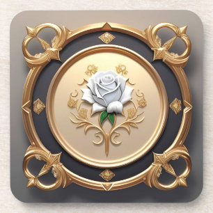 Porta-copo Rosa Elegante com Moldura Decorativa Ornamentada