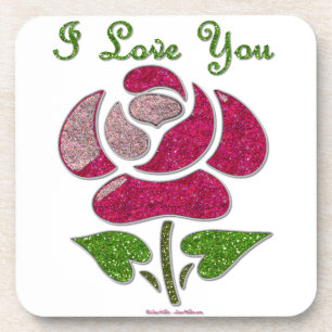 Porta-copo Rosa Estêncil Rosa Eu Te Amo
