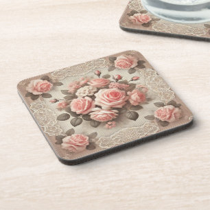 Porta-copo Rosa Floral Rosa Clássico e Desgastado Vintage