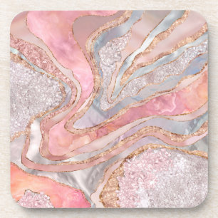 Porta-copo Rosa Marble, Pérolas e Cristais Geode Arte Digital