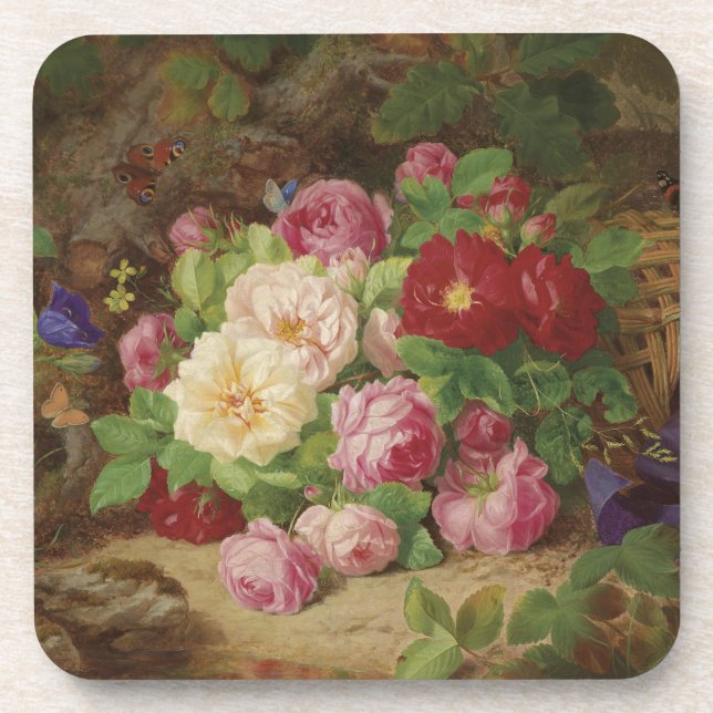 Porta-copo Rosa no chão da floresta com borboletas (Frente)