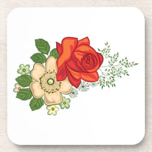 Porta-copo rosa vermelha e margaridas