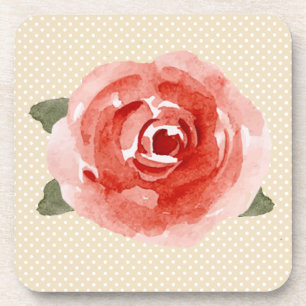 Porta-copo Rosa vermelha em Cream e Bolinhas Branca