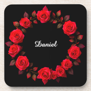 Porta-copo Rosa vermelha Floral no fundo preto