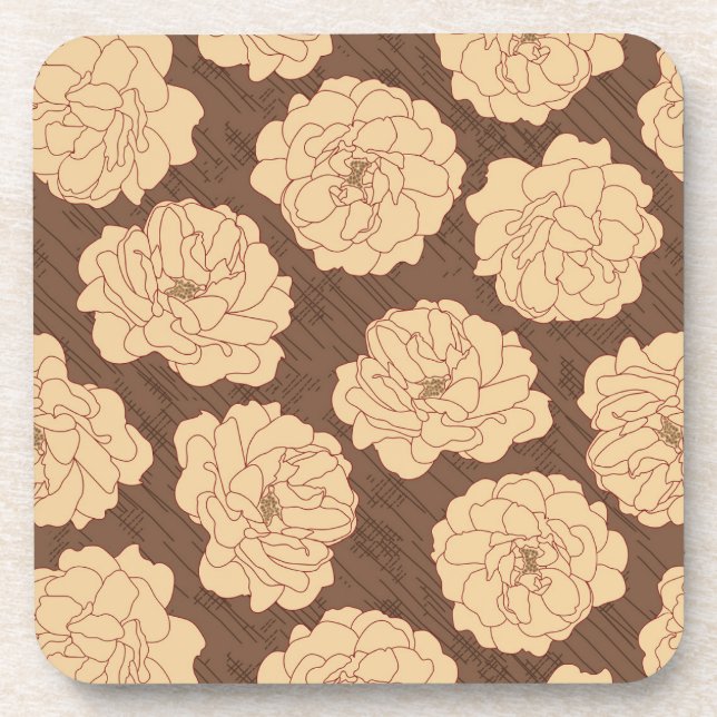 Porta-copo Rosas barrocas em marrom-noz - padrão sem costura. (Frente)