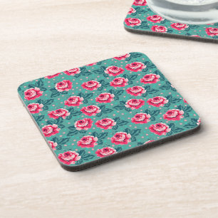 Porta-copo Rosas Cor-de-Rosa Bonitas e Padrão de Bolinhas em 