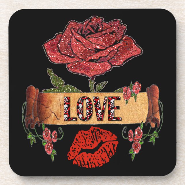 Porta-copo Rosas Rockabilly RAB, Amor & Batom (Frente)