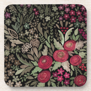 Porta-copo Rosas vermelhas de aquarelas flores verdes florais